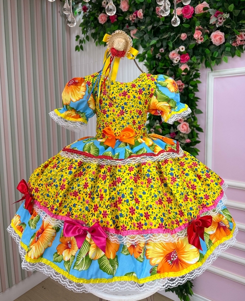 Vestido Junino Mimadine Luxo Jurema Amarelo