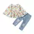 Conjunto para meninas Blusa floral de manga comprida e calça jeans / crianças /moda infantil