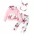 Conjunto de 3 peças Calças , Blusa e laço para cabelo com estampa de flor para Bebê Menina.