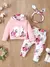 Conjunto de 3 peças Calças , Blusa e laço para cabelo com estampa de flor para Bebê Menina. na internet