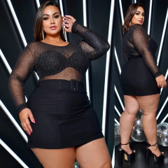 Short Saia com Cinto Alfaiataria Bengaline