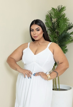 Vestido Longo Duna Detalhe Franzido Alça Regulável - Moda Plus Size Feminina Elegante | Thangerina Store