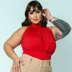 Blusa Body Gola Alta Drapeada Manga Curta Tecido Suplex - Moda Plus Size Feminina Elegante | Thangerina Store
