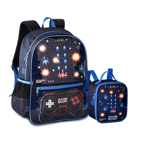 Kit Mochila Costas Gamer Lancheira Térmica Infantil Escolar