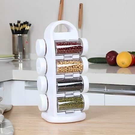 Porta Temperos Condimentos Com 8 Potes E Espaço Para Armazenar Feito Em Plástico E Acrílico