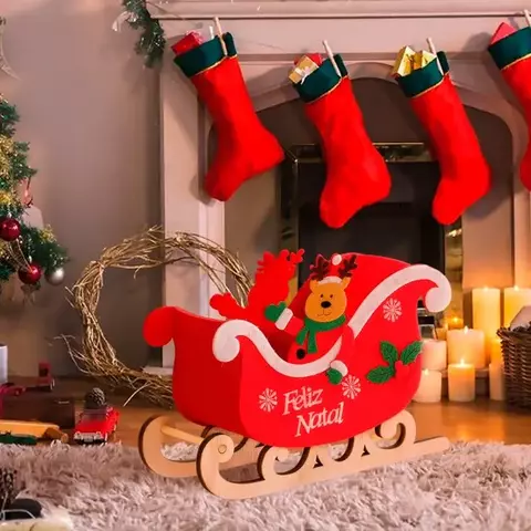 Trenó de Natal Decorativo 23x17cm em Tecido Fartex