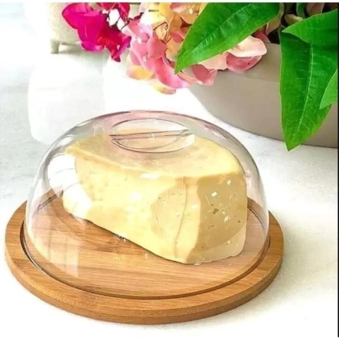 Porta Queijo Queijeira em Bambu c/ Tampa