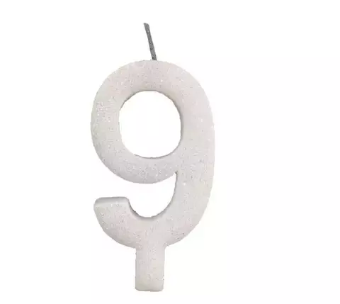 Vela de aniversario Branca N° 9 com glitter