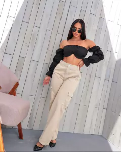 Calça Cargo pantalona - Viana Collection