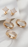 Conjunto trio de anéis baguetes quadrado