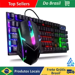Kit Gamer Teclado Semi Mecânico + Mouse 3200dpi Usb Rgb Iluminado Jogos Pc