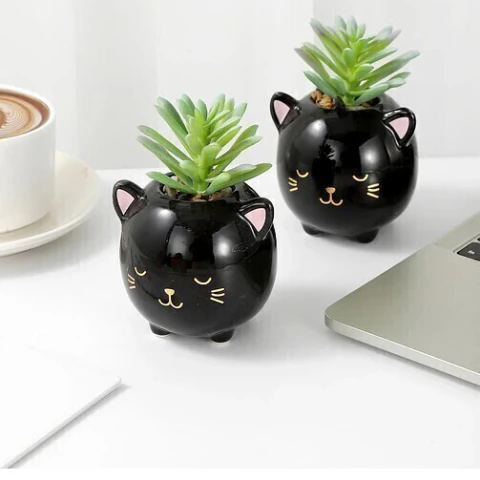PLANTA ARTIFICIAL MACETA CERAMICA ANIMAL NEGRO