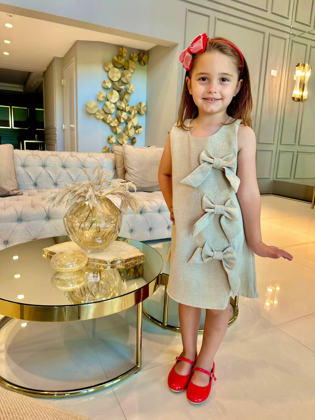 Vestido Melany com laço, azul e nude