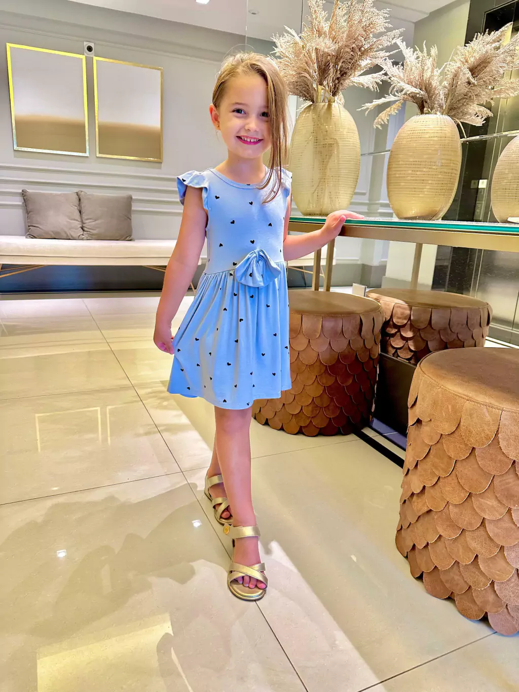 Vestido coração azul e rosa