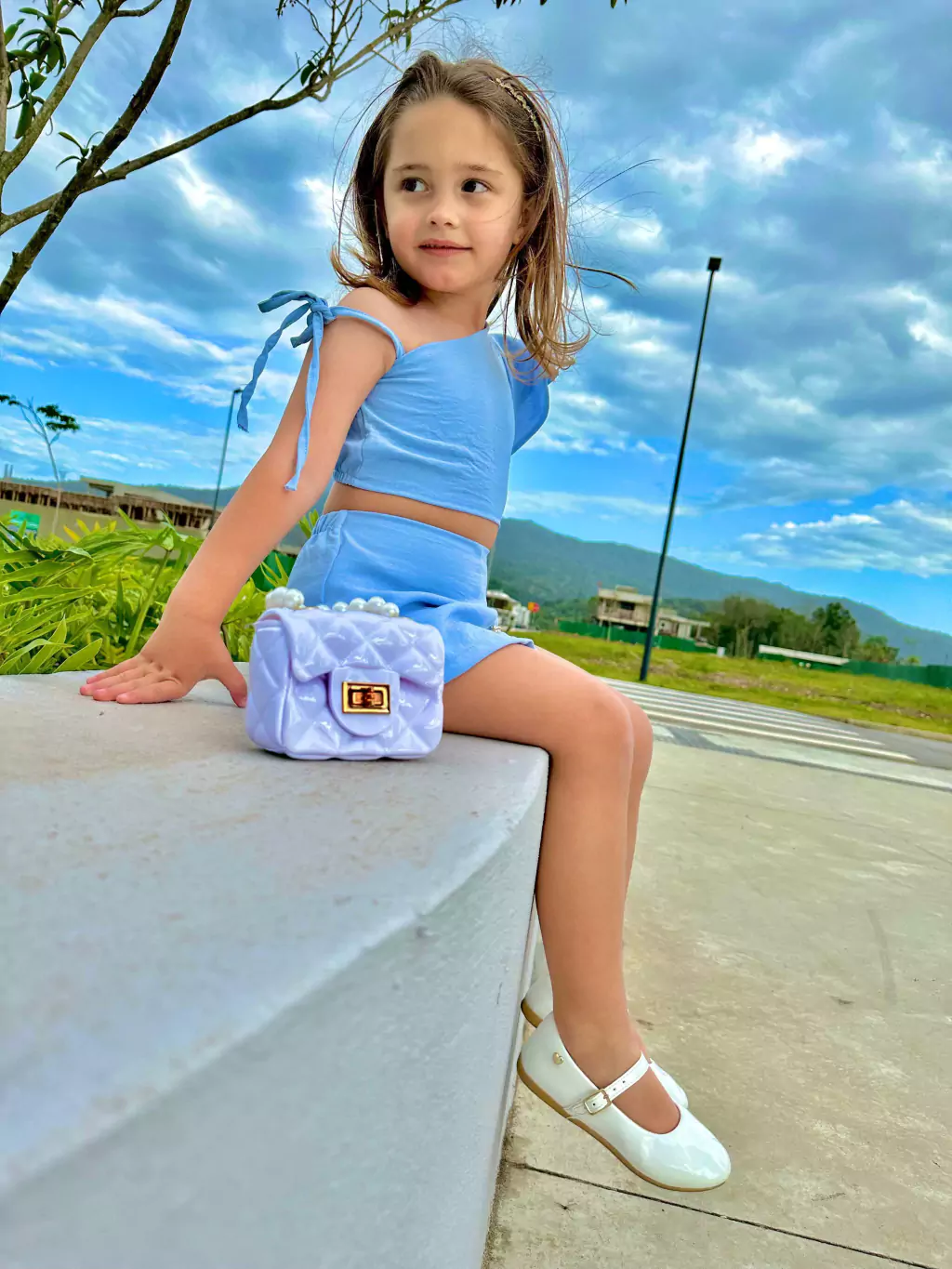 Conjunto Penélope com botão, nude e azul