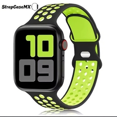Deportiva Silicon Correa Para Apple Watch Black Yellow