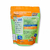Pacote de petisco natural desidratado para cães e gatos, com peito de frango, com informações sobre o produto e benefícios.