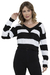 Blusa Tricot Manga Longa Gola V Listra - Fashion Majestic