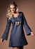 Vestido Curto Chambray Manga Longa Flare