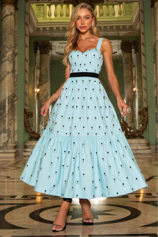 Vestido Midi Em Cotton Blend Preciosidade Azul