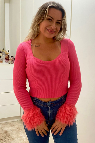 Blusa cropped Taís com punhos em pelúcia - comprar online