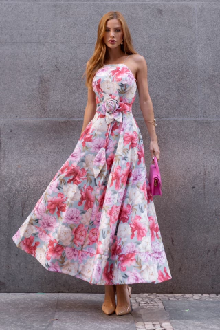 Vestido Midi Flor em Crepe Floral - comprar online