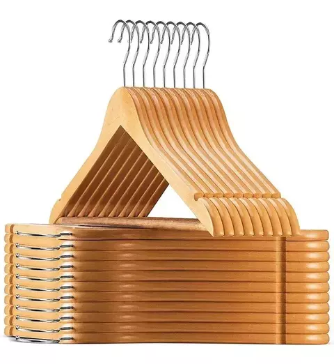 Pack X10 Percha De Madera Lustrada Calidad