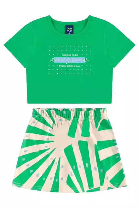 CONJUNTO BLUSA CROPPET E SHORTS SAIA EM COTTON VERDE - BEE LOOP - 18129