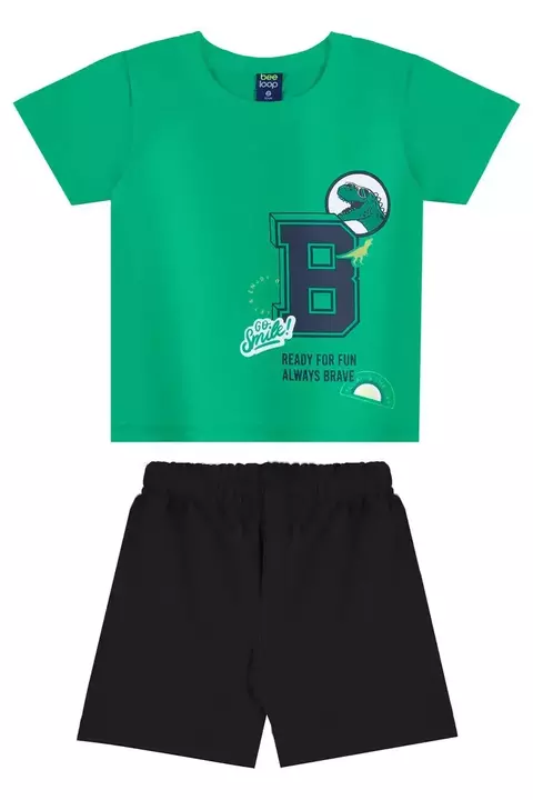 18156- Conjunto camiseta em meia malha e bermuda em moletom sem felpa