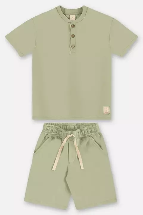 46163- Conjunto camiseta em meia malha e bermuda em molecotton sem felpa sustentável/ cor 160213 verde/ tamanho 02 anos