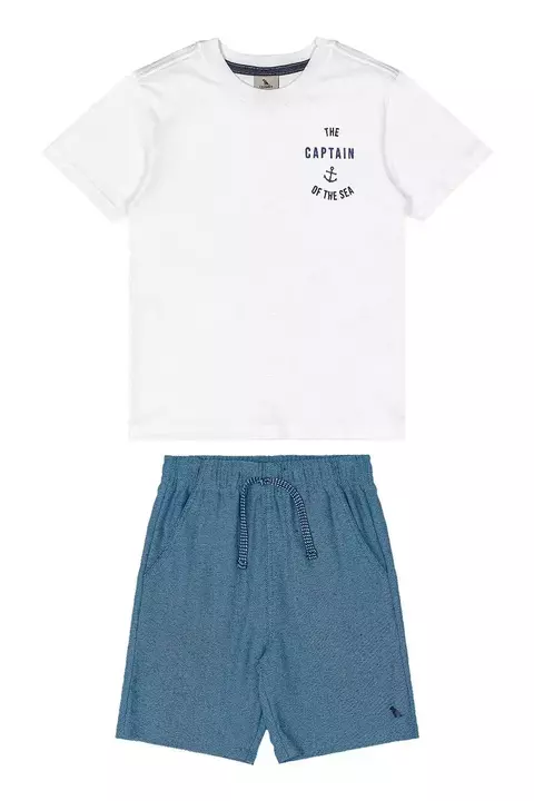 34729- CONJUNTO CAMISETA MALHA BERMUDA TECIDO 10 000101 BRANCO ESPECIAL/ 10, 12, 14 E 16