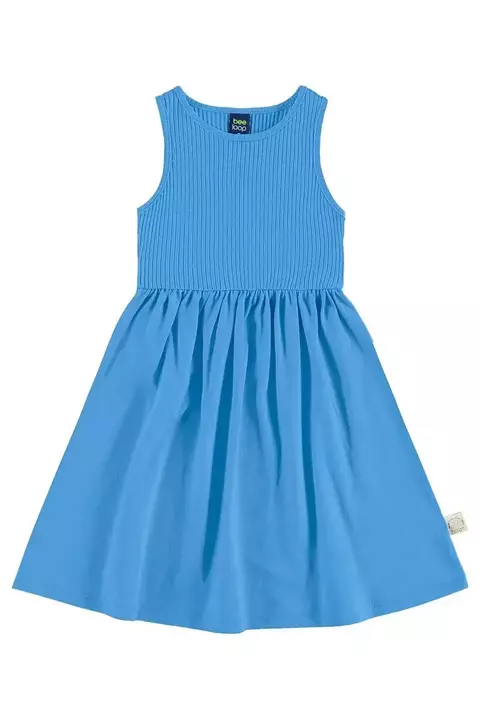 VESTIDO EM RIBANA E MEIA MALHA AZUL - BEE LOOP - 18139
