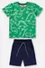 CONJUNTO CAMISETA MALHA E BERMUDA VERDE E AZUL EM MOLETOM DINOSSAUROS - comprar online