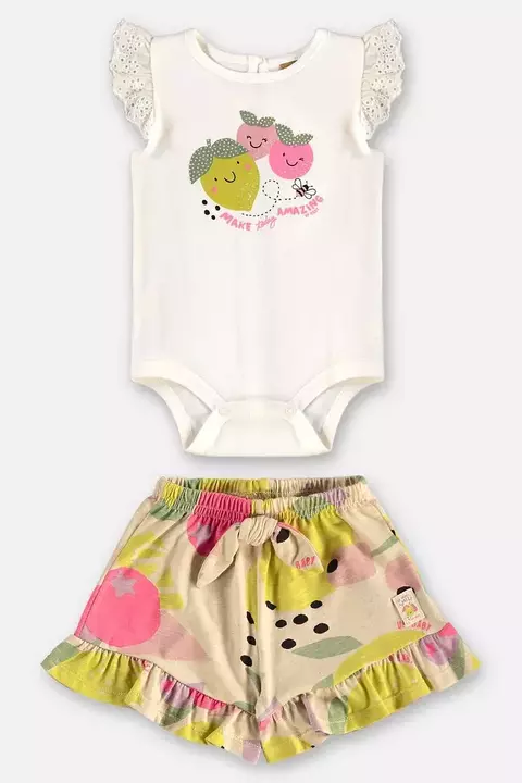 46132- conjunto body em suedine e short em meia malha flamê/ tamanho M