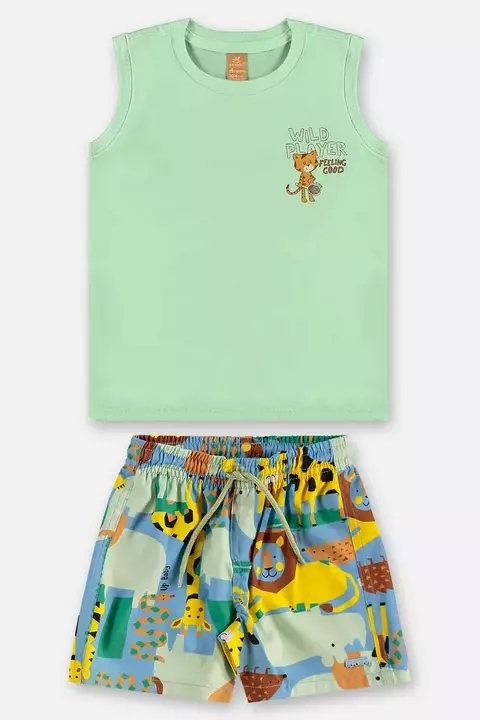 CONJUNTO CAMISETA EM MALHA E SHORTS MICROFIBRA VERDE PASTEL - UPBABY - 46062