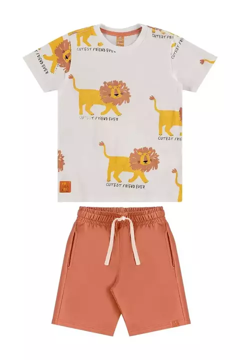 46090- Conjunto Camiseta malha e bermuda moleton / cor AB2300/ 02 anos