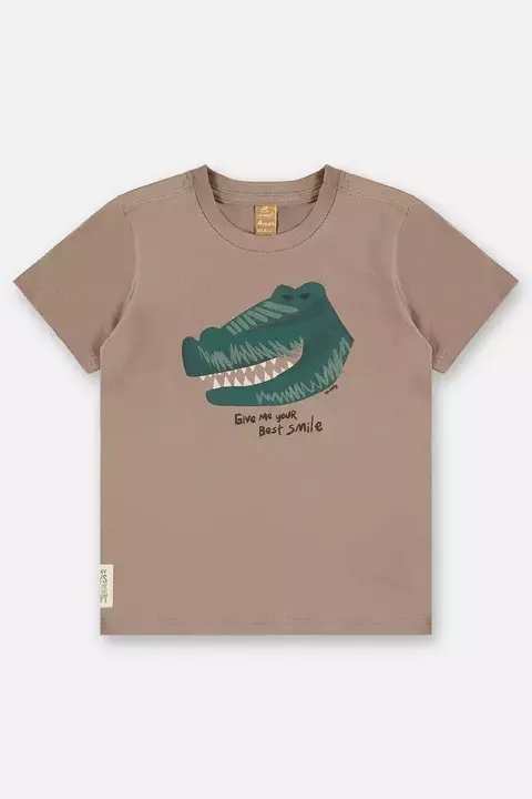 CAMISETA MANGA CURTA MEIA MALHA BEGE COM DINOSSAUROS - UPBABY - 46082