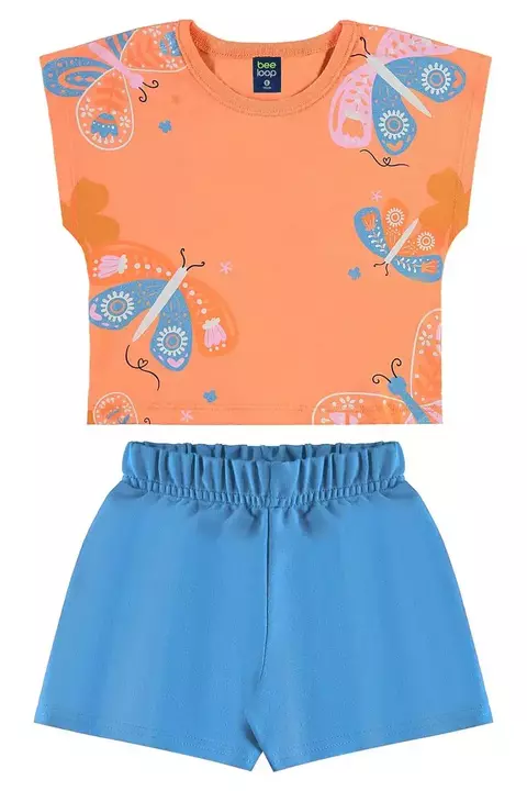 CONJUNTO BLUSA CROPPED EM MEIA MALHA E SHORTS EM MOLETOM - BEE LOOP - 18140