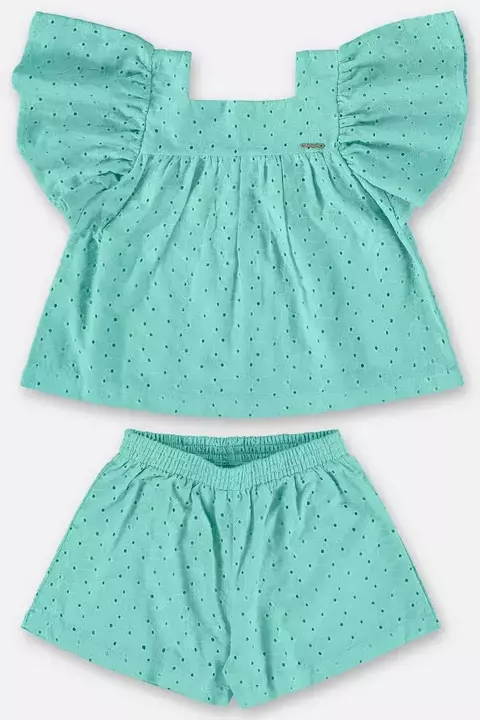 CONJUNTO BLUSA E SHORTS EM TECIDO LAISE VERDE AGUA - UPBABY - 45716