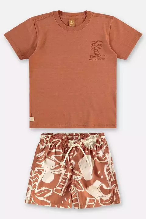 CONJUNTO CAMISETA EM MALHA E SHORTS MICROFIBRA MARROM ARGILA - UPBABY - 46068