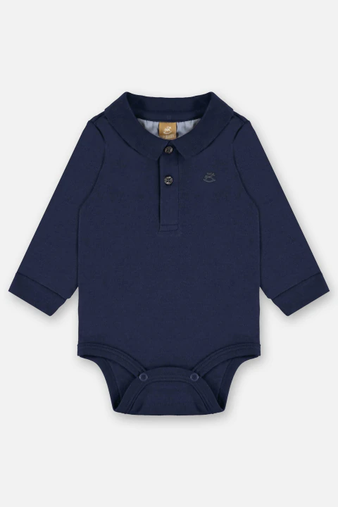 46817 - BODY POLO MANGA LONGA EM SUEDINE P 193921 AZUL ESCURO