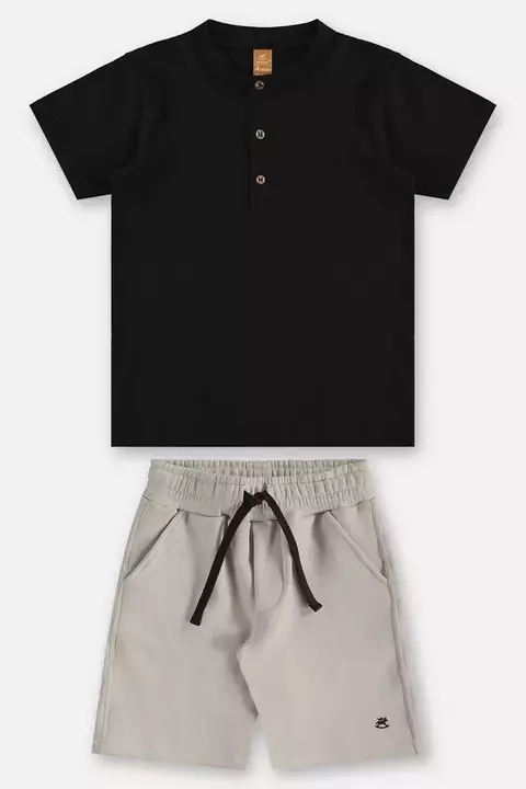 46097- CONJUNTO CAMISETA PIQUET E BERMUDA MALHA 04 008910 PRETO PATI NICKI