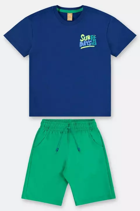 46562- CONJUNTO CAMISETA MALHA E BERMUDA EM MOLETOM S/ FELPA 04 193964 AZUL MONACO/ tamanho 04 e 06