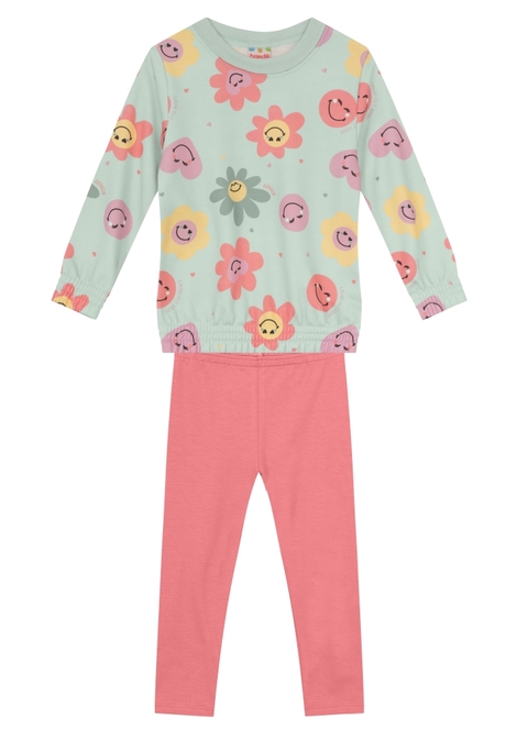 56036- Conjunto Blusão Moletom azul / Calça Legging Molecotton rosa/TAM: 1 e 3/FEMININO