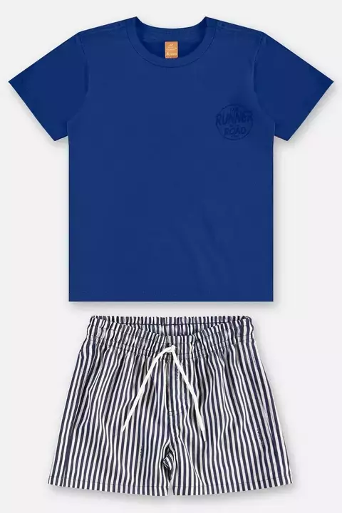 CONJUNTO CAMISETA MALHA E SHORTS MICROFIBRA COR AZUL MONACO - UPBABY - 46099