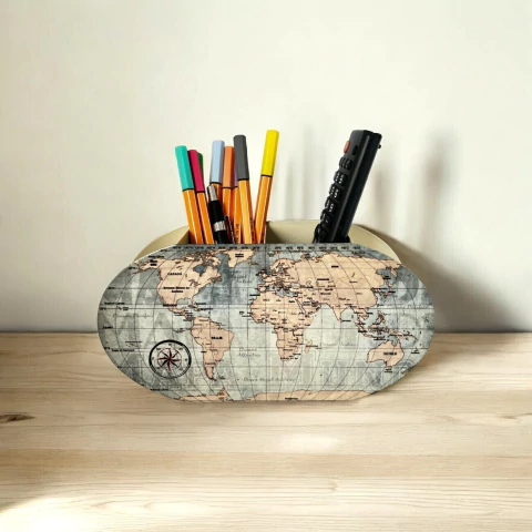 Porta Caneta Duplo Mapa Mundi Vintage