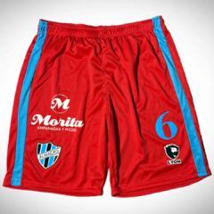 Short Micro Fibra Vinilo Lyon de Almagro Rojo Número 6 Recorte Celeste - comprar online