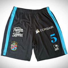 Short Micro Fibra Vinilo Lyon de Arsenal Negro Número 5 Recorte Celeste - comprar online