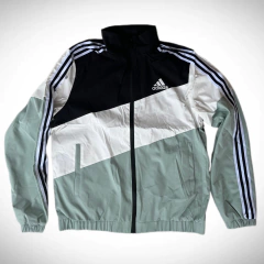 Campera Rompeviento Adidas Forrada Negro/Blanco/VerdeAgua