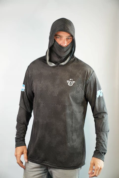 Remera Técnica Uv Capucha Y Tapaboca Exa Gris